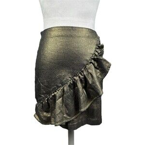 G&B Juniors Gold Glitzy Daze Metallic Ruffle Denim Spandex Mini Skirt, Sz SMALL